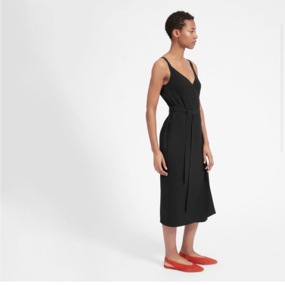 Everlane Elegant Black Wrap Dress Size 16 - Picture 4 of 11